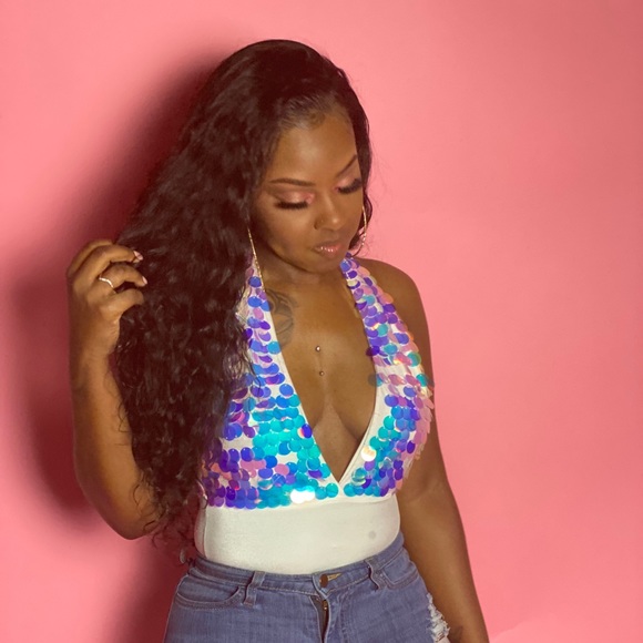 White Sequin Bodysuit - Picture 1 of 2